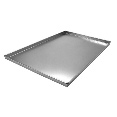 Tabuleiro rectangular de metal prateado com bordas levantadas