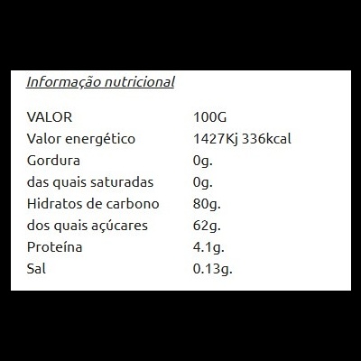 Tabela de informação nutricional em português com valores por 100g.