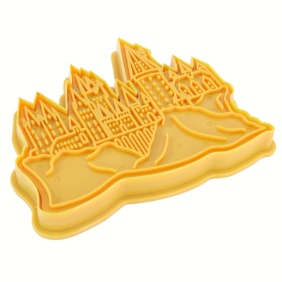 Forma de silicone amarela em formato de castelo detalhado