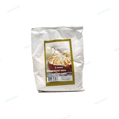 embalagem branca de farinha para bolos com etiqueta e receita