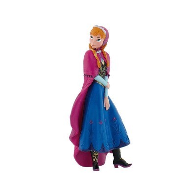 Figura da personagem Anna do filme Frozen com vestido azul e capa rosa
