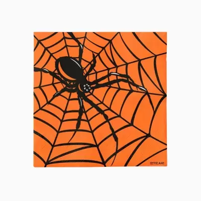 Lenço laranja com teia de aranha preta e aranha central