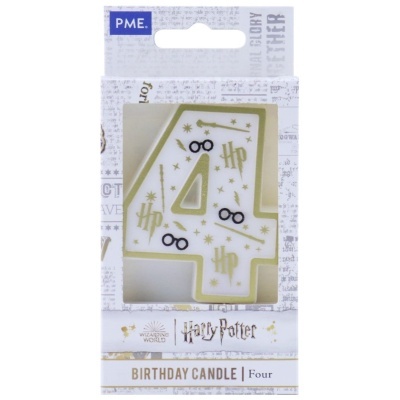 Vela de aniversário número 4 temática de Harry Potter em embalagem branca