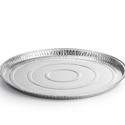 Tabuleiro redondo de alumínio prateado com borda texturizada