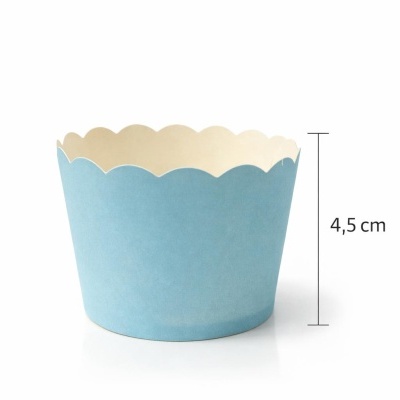 Cápsula para cupcake azul com borda ondulada e altura de 4,5 cm
