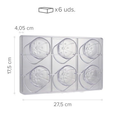 Forma plástica transparente com 6 cavidades em forma de boné de basebol