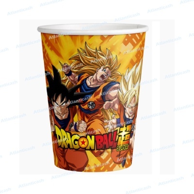 Copo plástico colorido Dragon Ball Super com personagens do anime