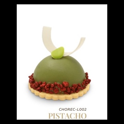 Sobremesa redonda verde de pistachio com base de bolacha e enfeite branco