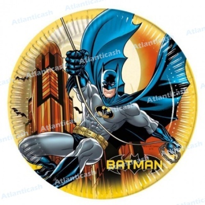 Prato redondo decorativo com imagem do Batman em pose de ação