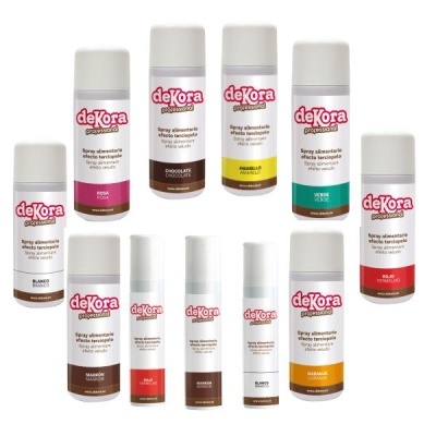 Conjunto de sprays alimentares e corantes em várias cores da marca deKora Professional