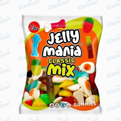 Embalagem de gelatinas Jelly Mania Classic Mix com gomas coloridas em vários formatos