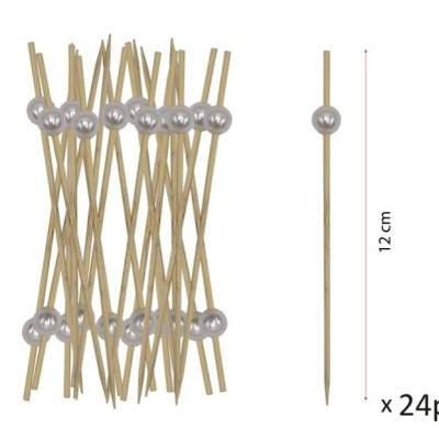 Palitos de madeira com pérolas brancas decorativas, 12 cm, conjunto de 24 peças