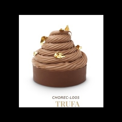 Doce de chocolate com cobertura espiral e folhas de ouro