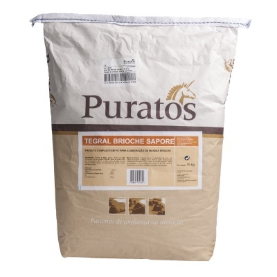 Saco de produto Puratos Tegral Brioche Sapore 15 kg, embalagem branca e bege com logótipo de unicórnio