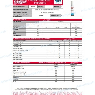 Ficha técnica de produto Spray Color Azul Efeito Aerógrafo 100 ml da deKora com informações técnicas e nutricionais