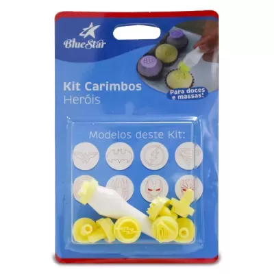 Kit Carimbos Heróis da Blue Star com símbolos de heróis para doces e massas
