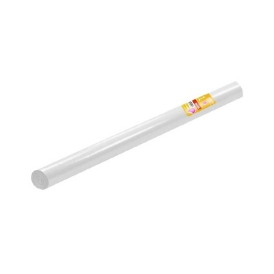 Rolo de película plástica transparente com etiqueta amarela e vermelha