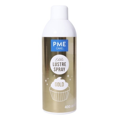 Spray comestível PME CAKE Edible Lustre Spray Gold dourado 400 ml com tampa branca