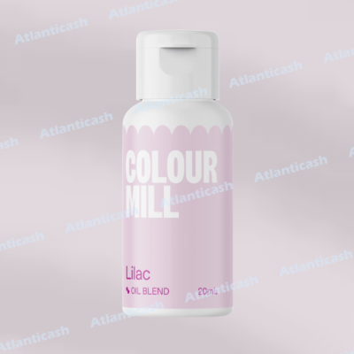 Frasco plástico lilás com tampa branca e texto COLOUR MILL Lilac OIL BLEND 60 ml