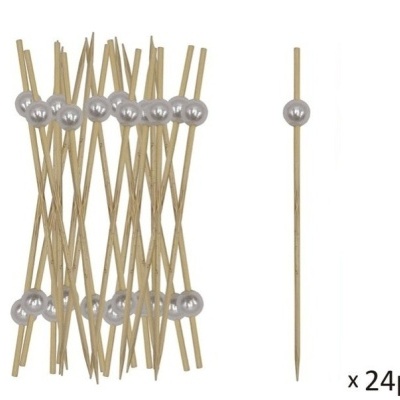 Palitos de madeira com pérola branca no centro