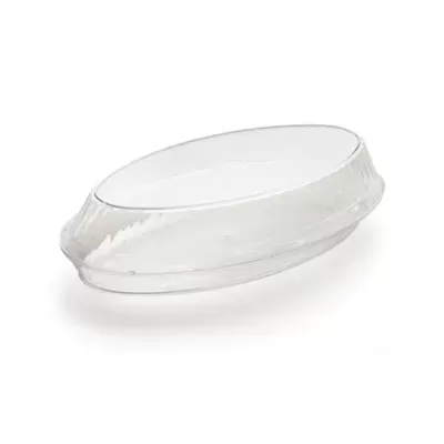 Prato oval transparente em plástico com aba pequena