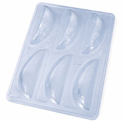 Moldes plásticos transparentes com seis cavidades em meia-lua