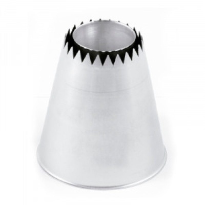 Bico de confeitar metálico prateado cônico com ponta serrilhada