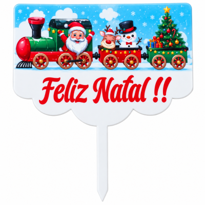 Placa decorativa de Natal com comboio do Pai Natal e texto Feliz Natal