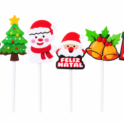 Toppers de decoração de Natal com figuras coloridas e texto FELIZ NATAL
