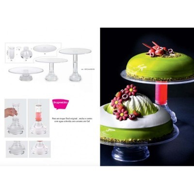 Suporte de bolo acrílico transparente ajustável com bolos decorados em fundo preto