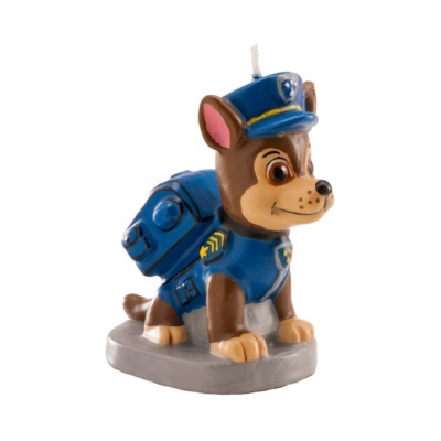 Vela decorativa da personagem Chase da patrulha canina em uniforme policial azul.
