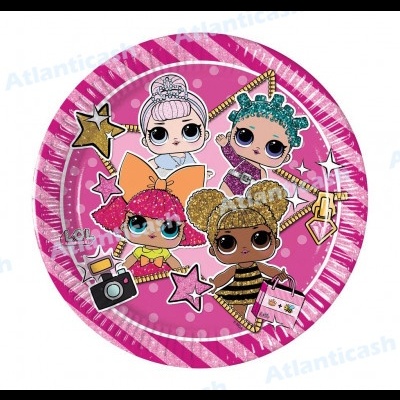 Prato plástico cor-de-rosa com personagens L.O.L. Surprise! e glitter
