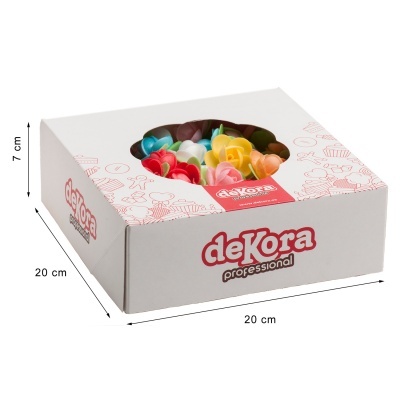 Caixa branca com flores coloridas de açúcar dekora professional