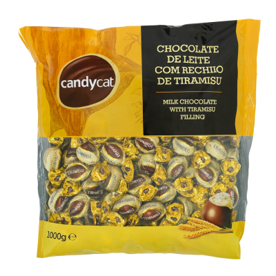 Pacote de chocolates de leite com recheio de tiramisu candycat 1000g