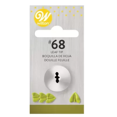 Embalagem de ponta de confeitar Wilton nº 68 tipo folha com folhas verdes feitas na imagem