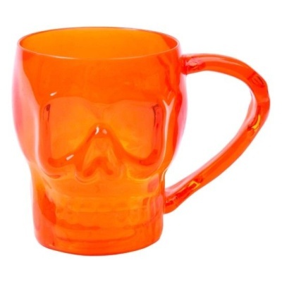 Caneca laranja translúcida em forma de caveira