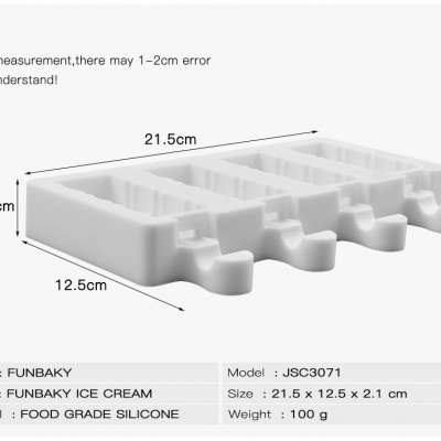 Organizador branco de silicone com cinco compartimentos, medidas e texto da marca FUNBAKY e especificações