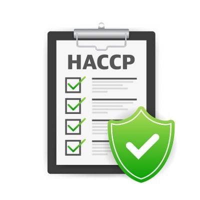 Clipboard com folha HACCP e escudo verde com visto branco