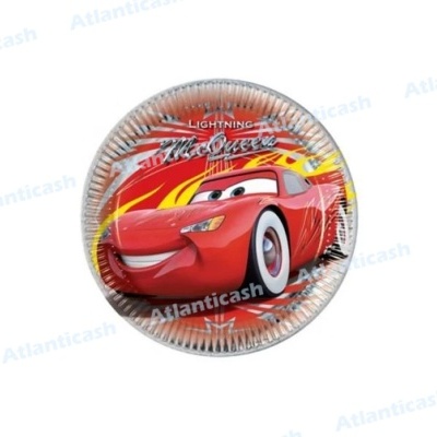 Prato descartável redondo com personagem Lightning McQueen vermelho desenhado