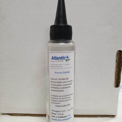 Frasco plástico transparente com aroma líquido Melão e tampa preta