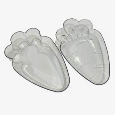 Formas de plástico transparente formato cenoura com relevo