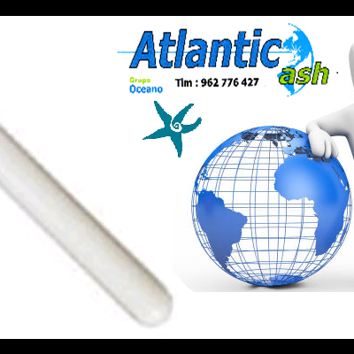 Bastão branco, globo azul e boneco branco com textos Atlantic ash e número de telefone