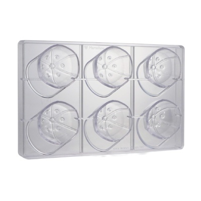 Molde transparente de plástico com cavidades em forma de chapéus de basebol