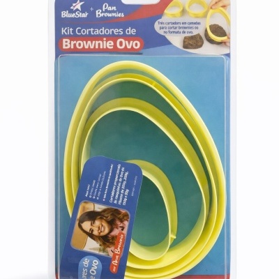 Kit cortadores amarelos para brownies em forma de ovo na embalagem original