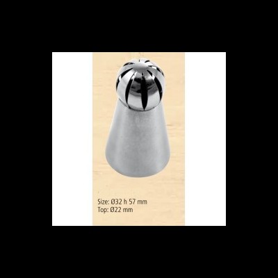 Bico de confeitaria metálico cónico com topo arredondado e corte simétrico