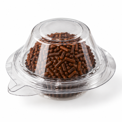 Brigadeiro granulado de chocolate em embalagem plástica transparente