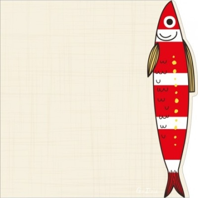 Peixe estilizado colorido sobre fundo bege claro