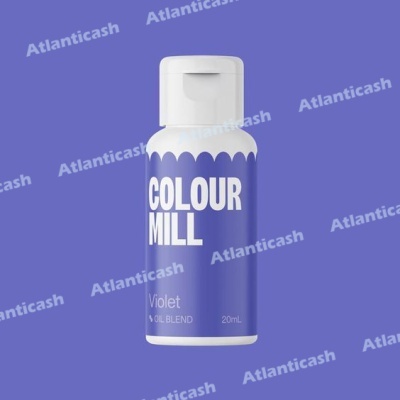 Frasco branco com rótulo roxo e texto branco Colour Mill Violet