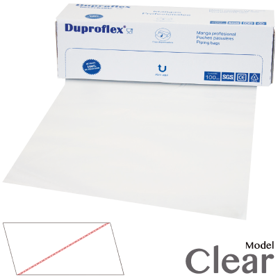 Caixa branca com sacos de pasteleiro transparentes