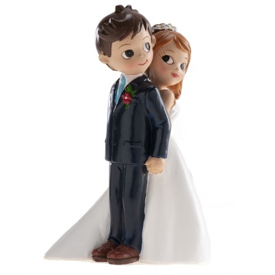 Estatueta decorativa de casal de noivos com traje formal e vestido branco